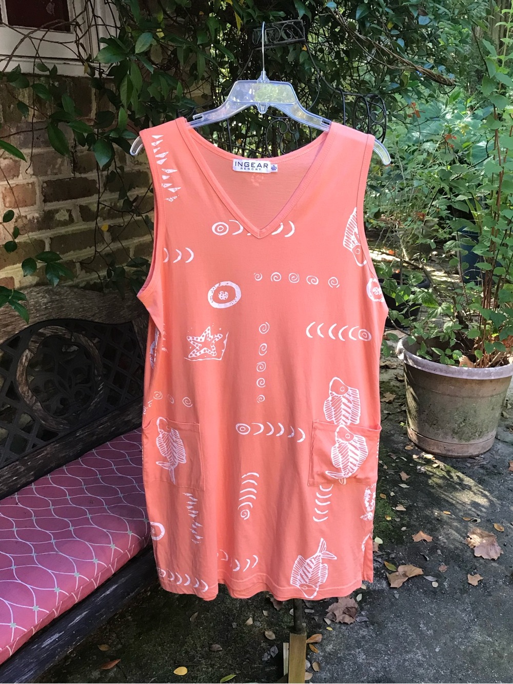 In Gear Resort- Peach Tropical Print Beach Cover up - Size XL- EUC
